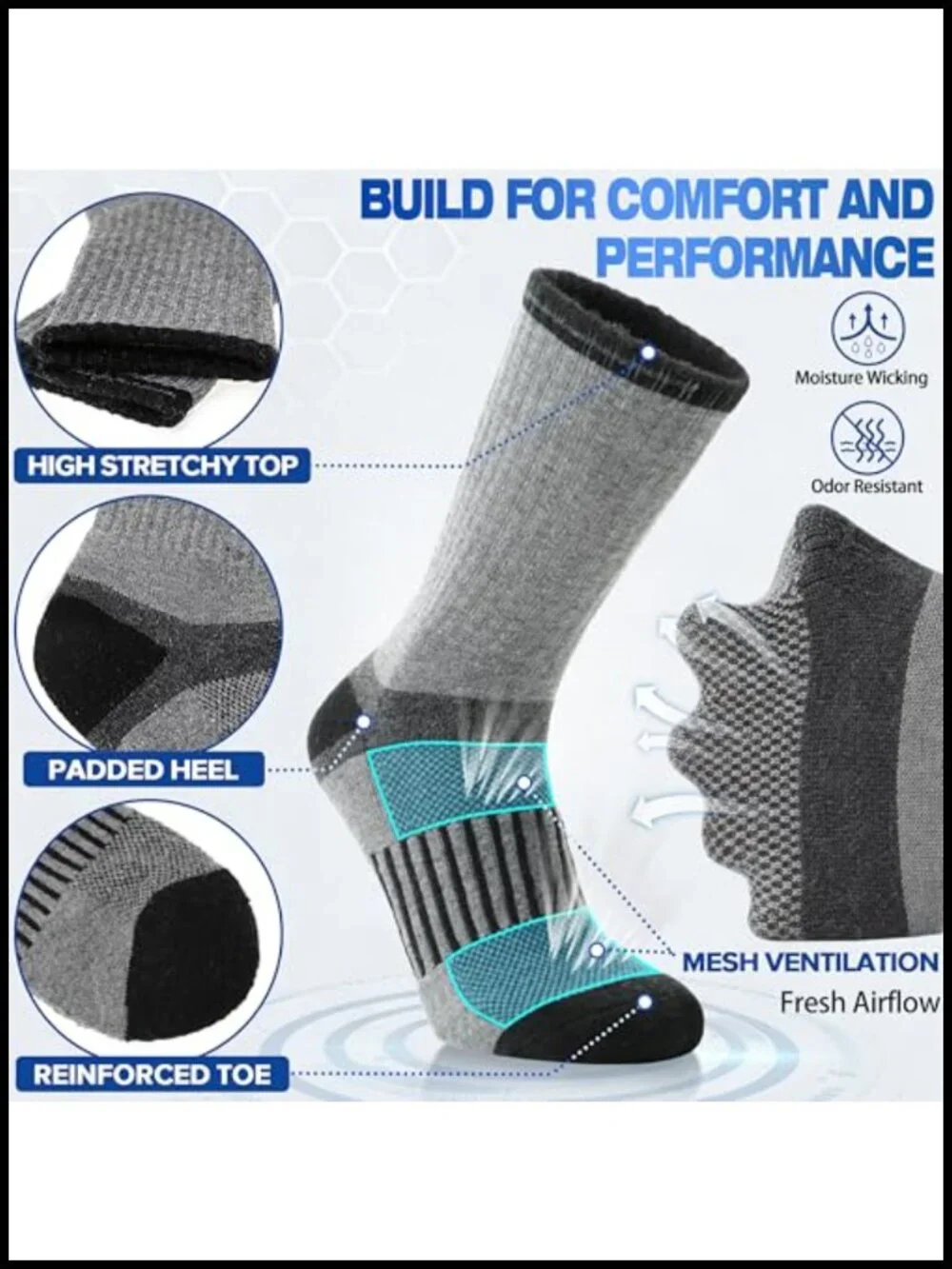 Merino Wool Hiking Socks 5 Pairs Thermal Cushioned Moisture Wicking Women Men